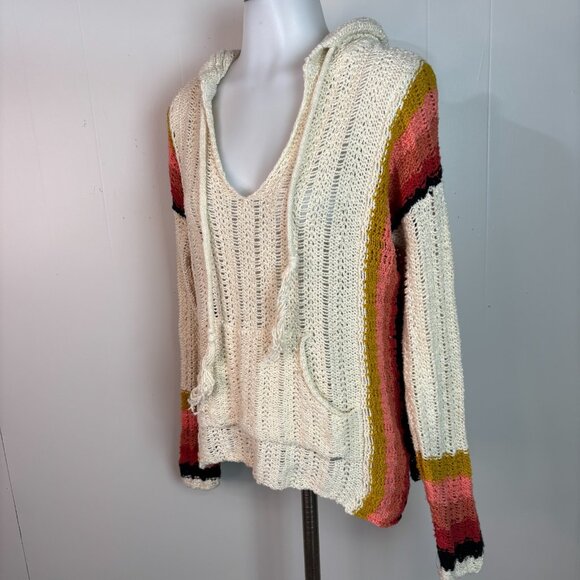 Rip Curl Sweater XS Ivory Hooded Baja Stripe Pullover Relaxed Fit Women's - Picture 3 of 11